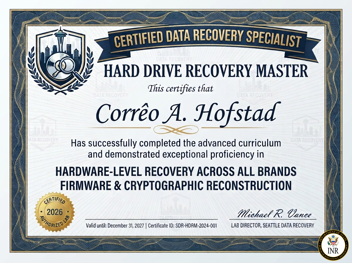 Our lead engineers hold the elite Hard Drive Recovery Master (HDRM) certification